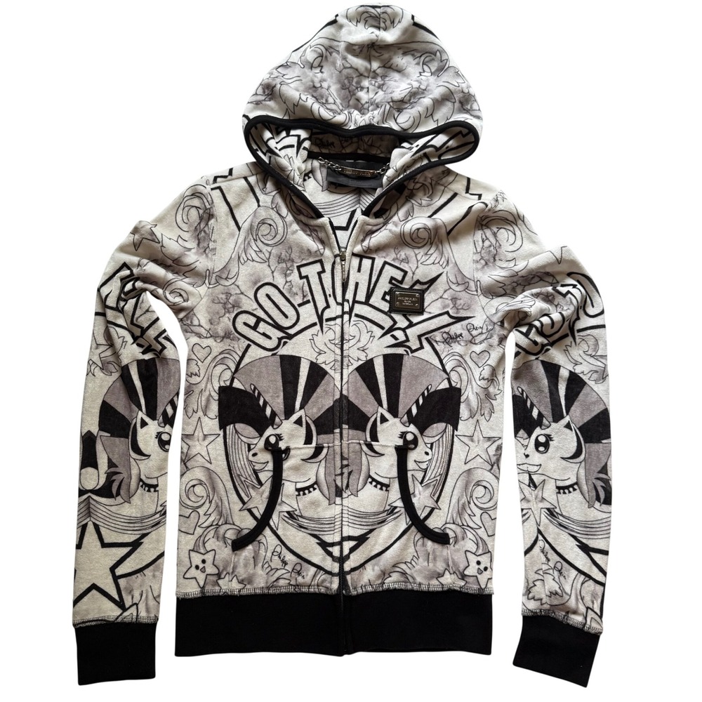 Philipp Plein White Black Graphic Unicorn Zip Hoodie S Couture Streetwear